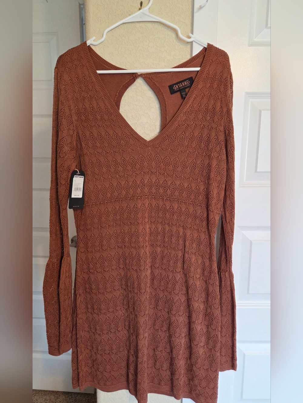 Shyanne Rust Crochet Knit Long Sleeve Dress
